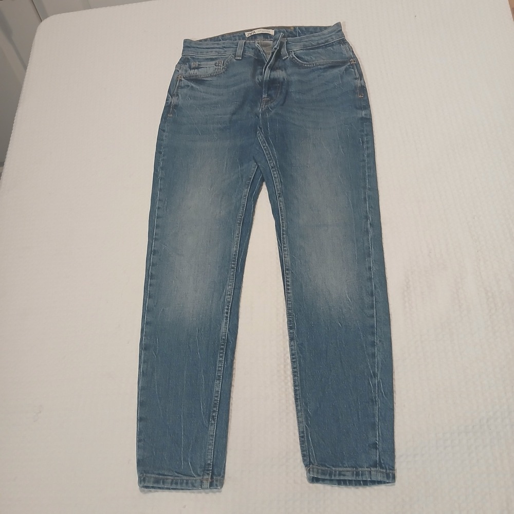 Zara Women Medium Wash High Waisted Tapered Button Fly Denim Jeans Size 30